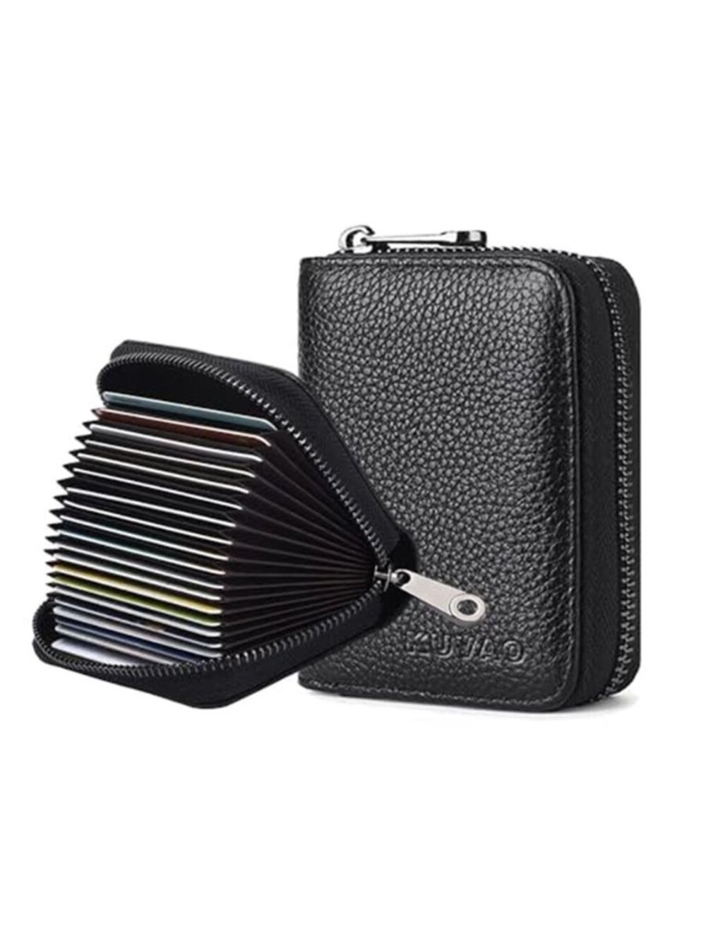 Blocking Leather Credit Card Holder Zipper Wallet With 20 Card Slots